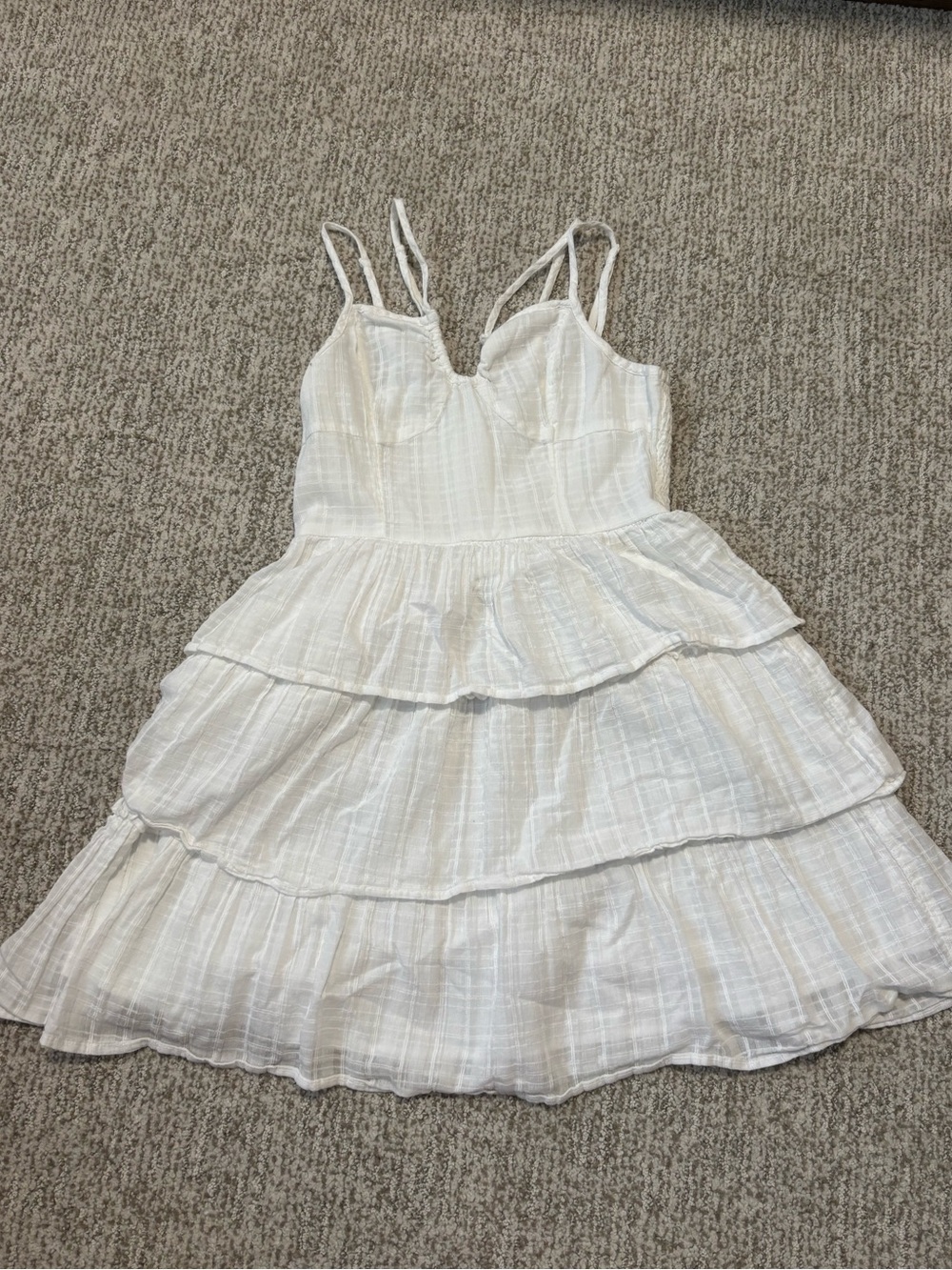American Eagle Outfitters White Tiered Spaghetti Strap Mini Dress